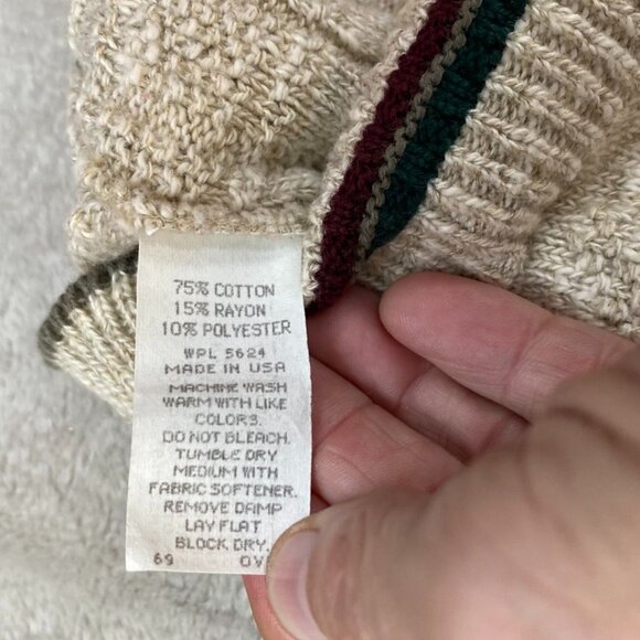 Carmel Mens Sweater Medium Pullover Knit Embroidered Vintage Golfer Argyle Beige - Picture 6 of 13
